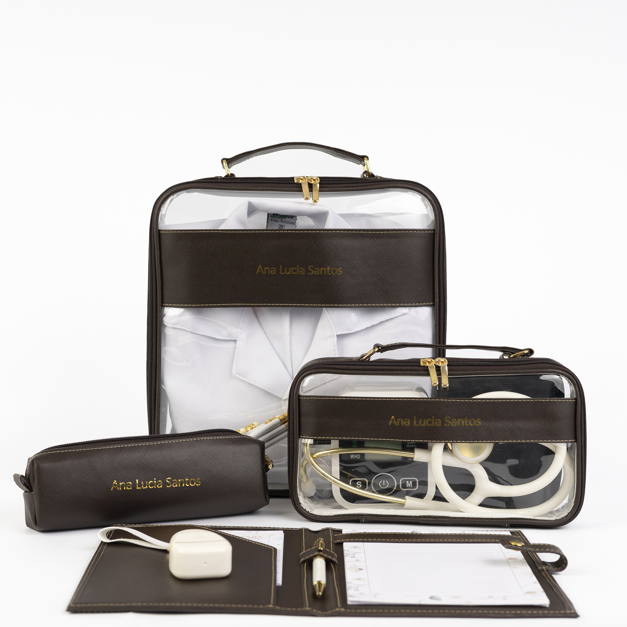 Kit Porta Jaleco, Maleta Plantão, Porta Receituário e Estojo